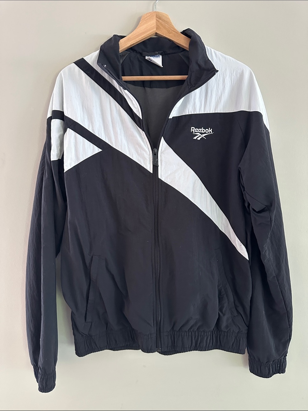 Reebok Men’s Black and White Chevron Windbreaker Jacket